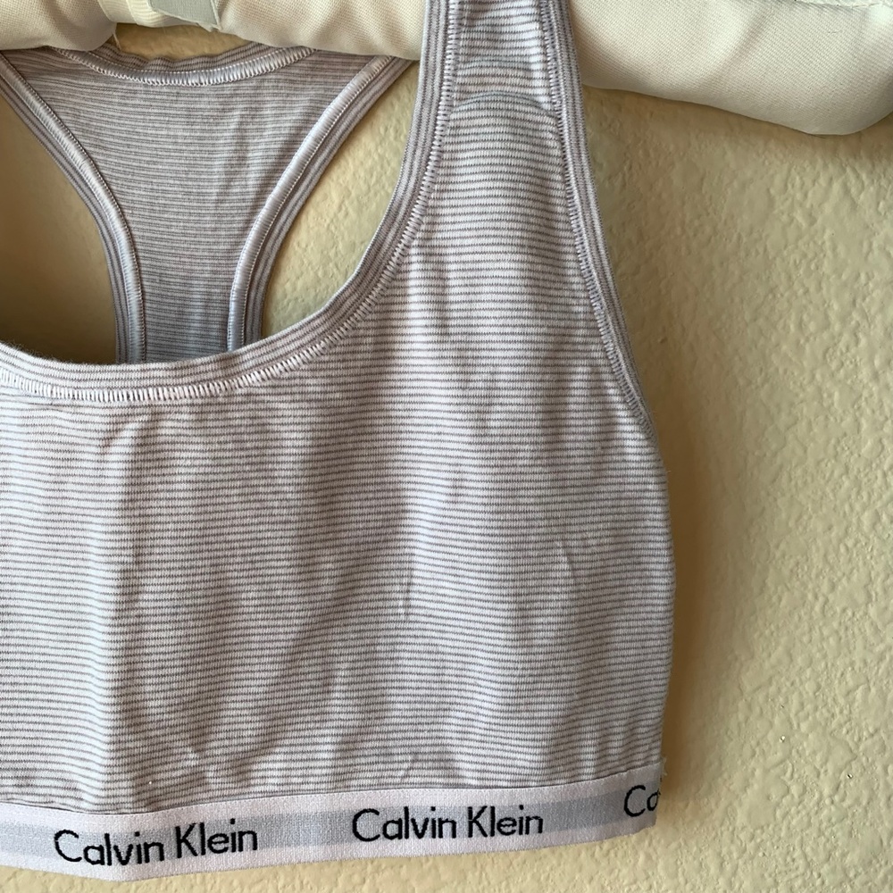 Calvin Klein Modern Cotton Bralette Gray White Stripe Logo Band Size Small - Picture 2 of 8